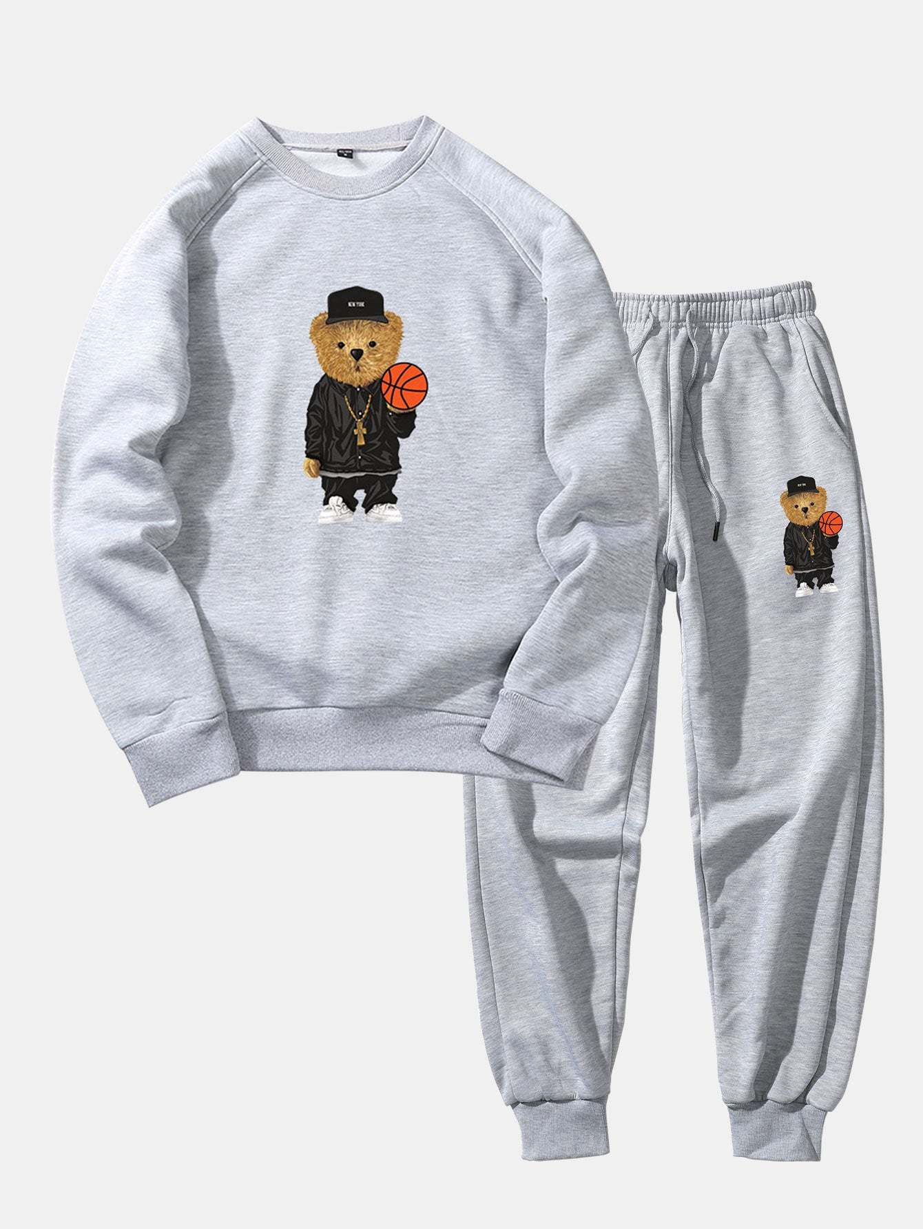 Basketball Bear Print Sweatshirt & Jogger Pants-Mitchell Shoes