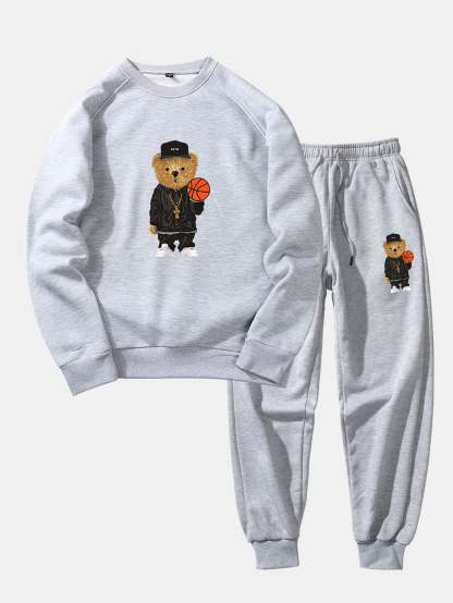 Basketball Bear Print Sweatshirt & Jogger Pants-Mitchell Shoes