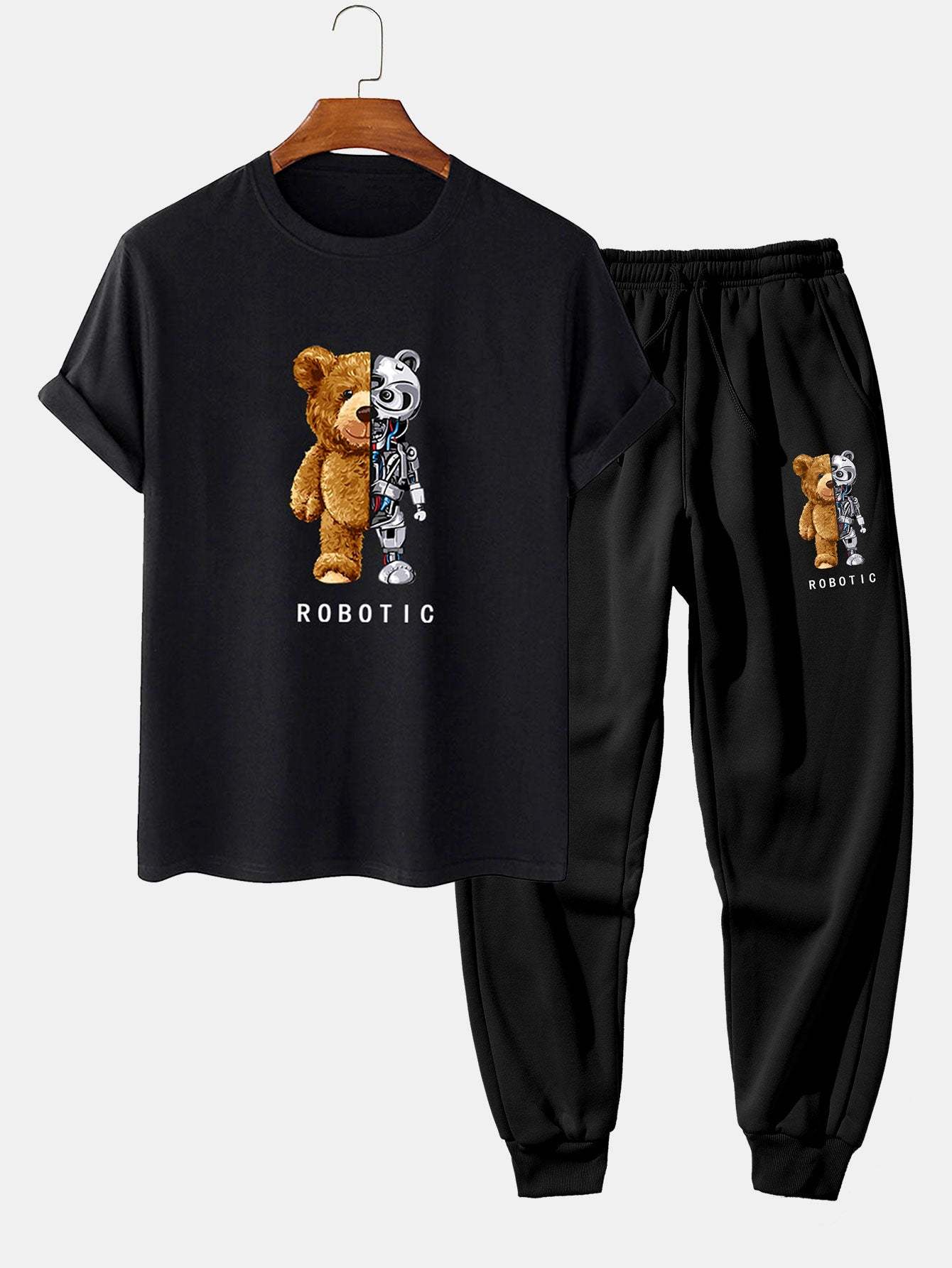 Robot Bear Funny Graphic Cotton T-Shirts &  Jogger Pants-Mitchell Shoes