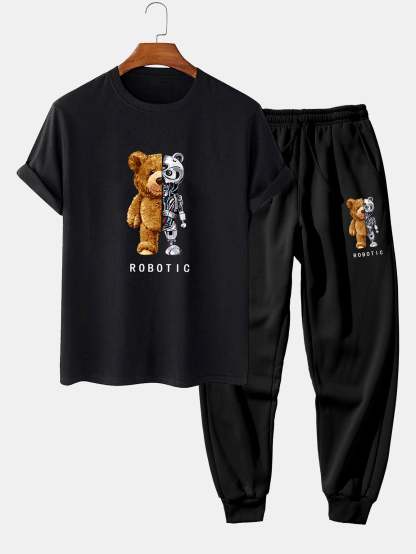 Robot Bear Funny Graphic Cotton T-Shirts &  Jogger Pants-Mitchell Shoes