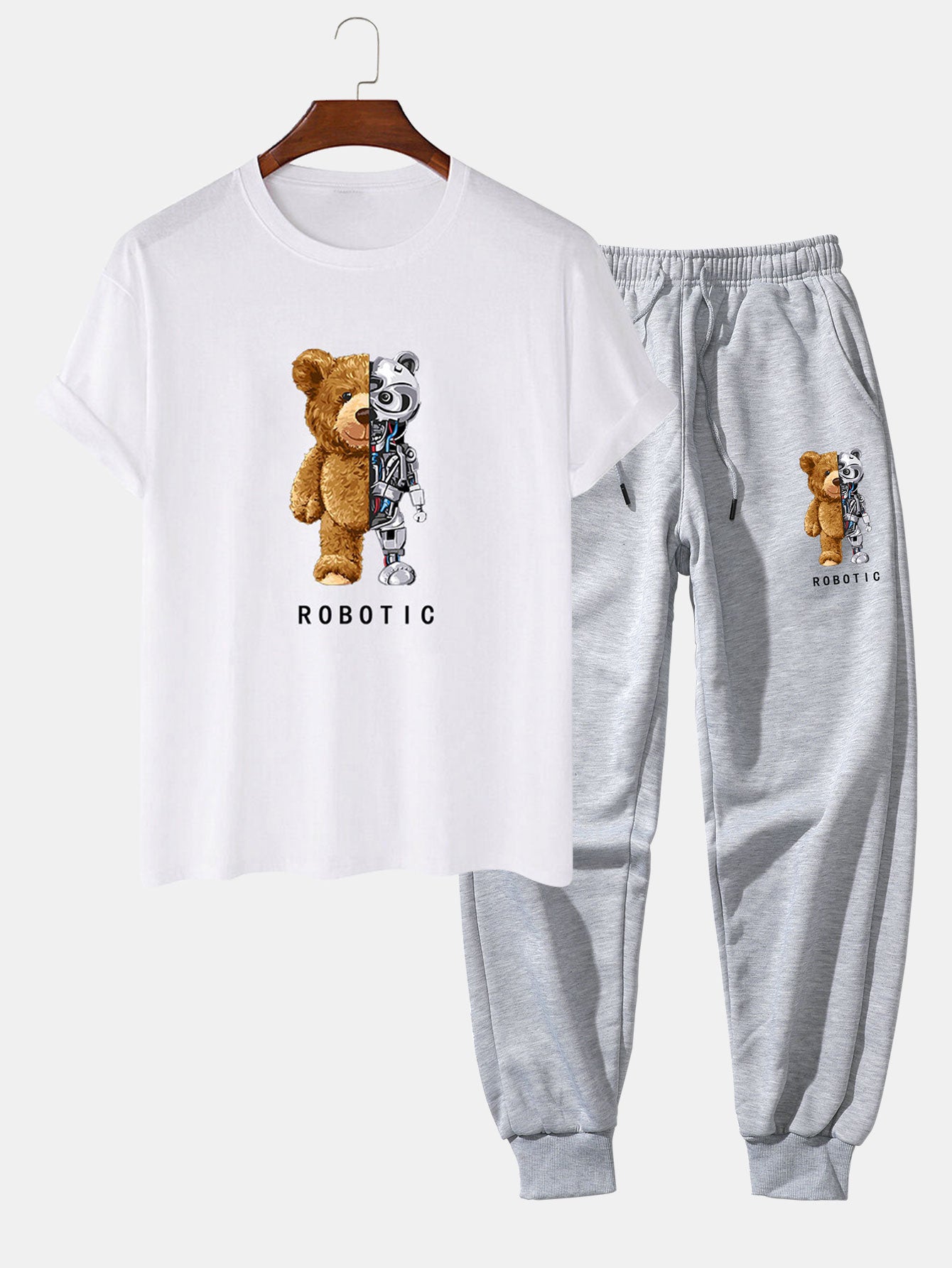 Robot Bear Funny Graphic Cotton T-Shirts &  Jogger Pants-Mitchell Shoes