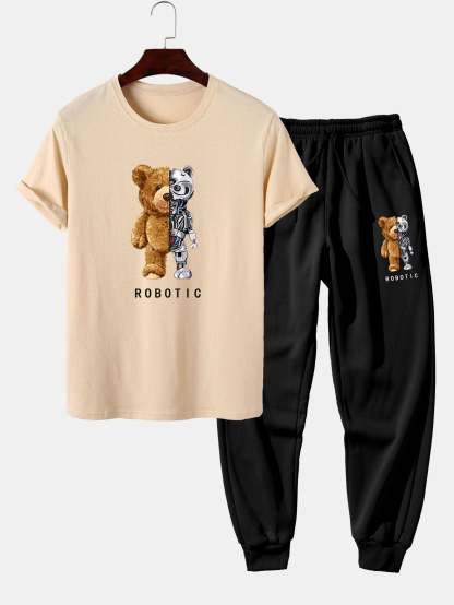 Robot Bear Funny Graphic Cotton T-Shirts &  Jogger Pants-Mitchell Shoes