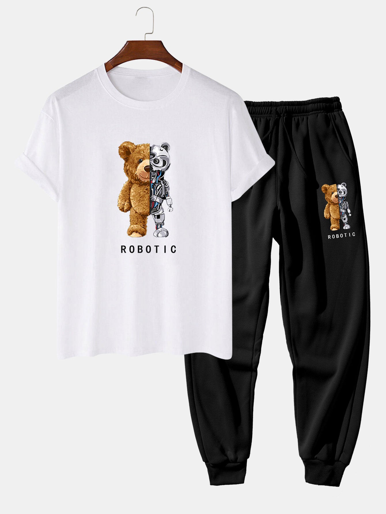 Robot Bear Funny Graphic Cotton T-Shirts &  Jogger Pants-Mitchell Shoes