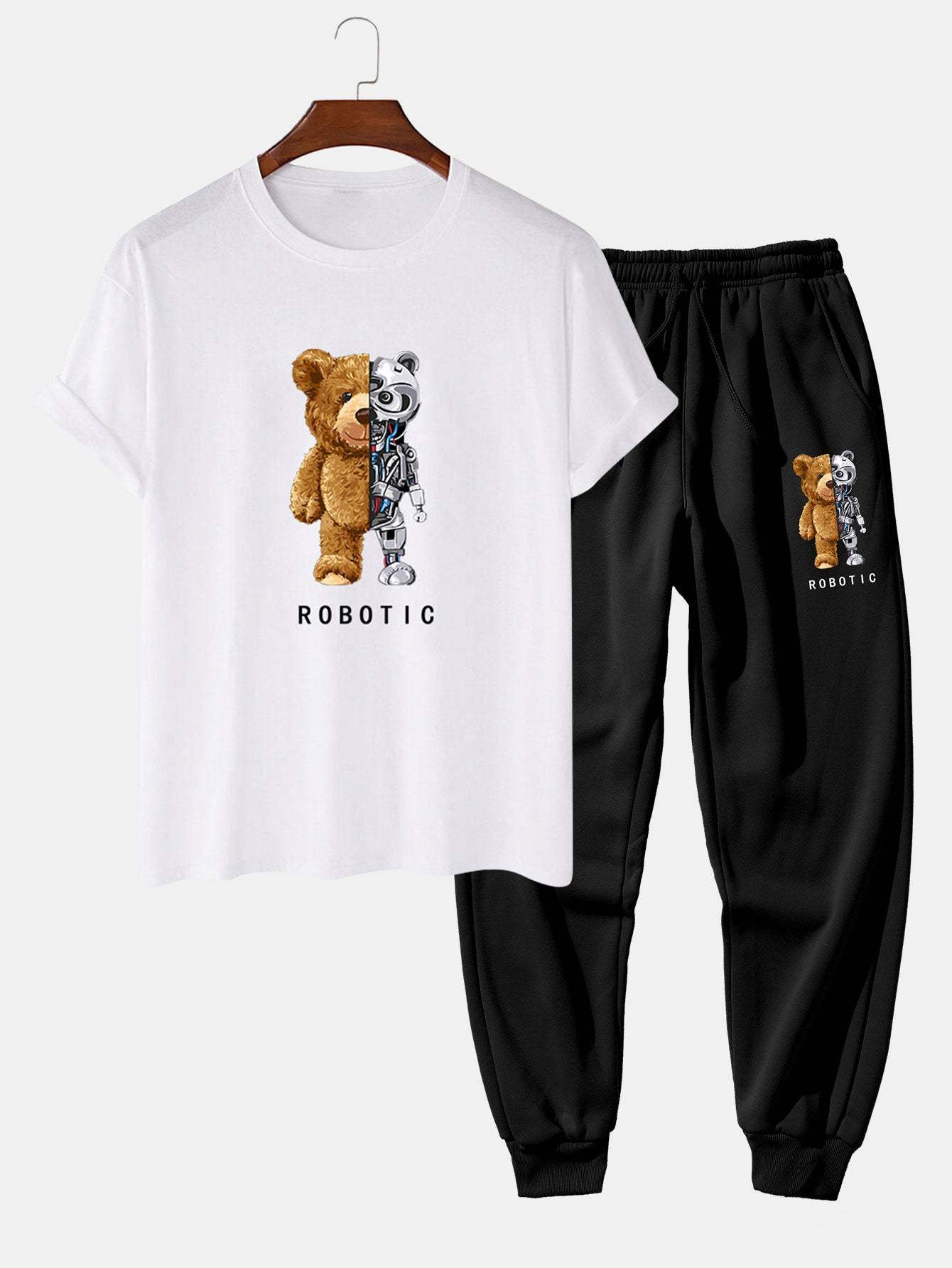 Robot Bear Funny Graphic Cotton T-Shirts &  Jogger Pants-Mitchell Shoes