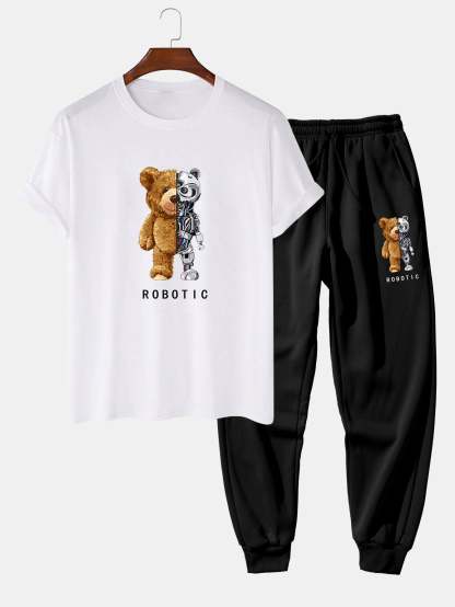 Robot Bear Funny Graphic Cotton T-Shirts &  Jogger Pants-Mitchell Shoes