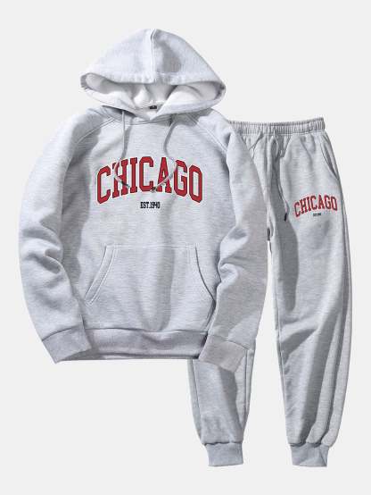 Chicago Letter Print Hoodie & Jogger Pants-Mitchell Shoes