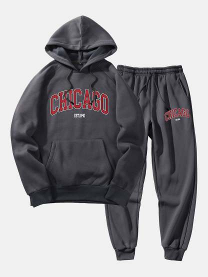 Chicago Letter Print Hoodie & Jogger Pants-Mitchell Shoes