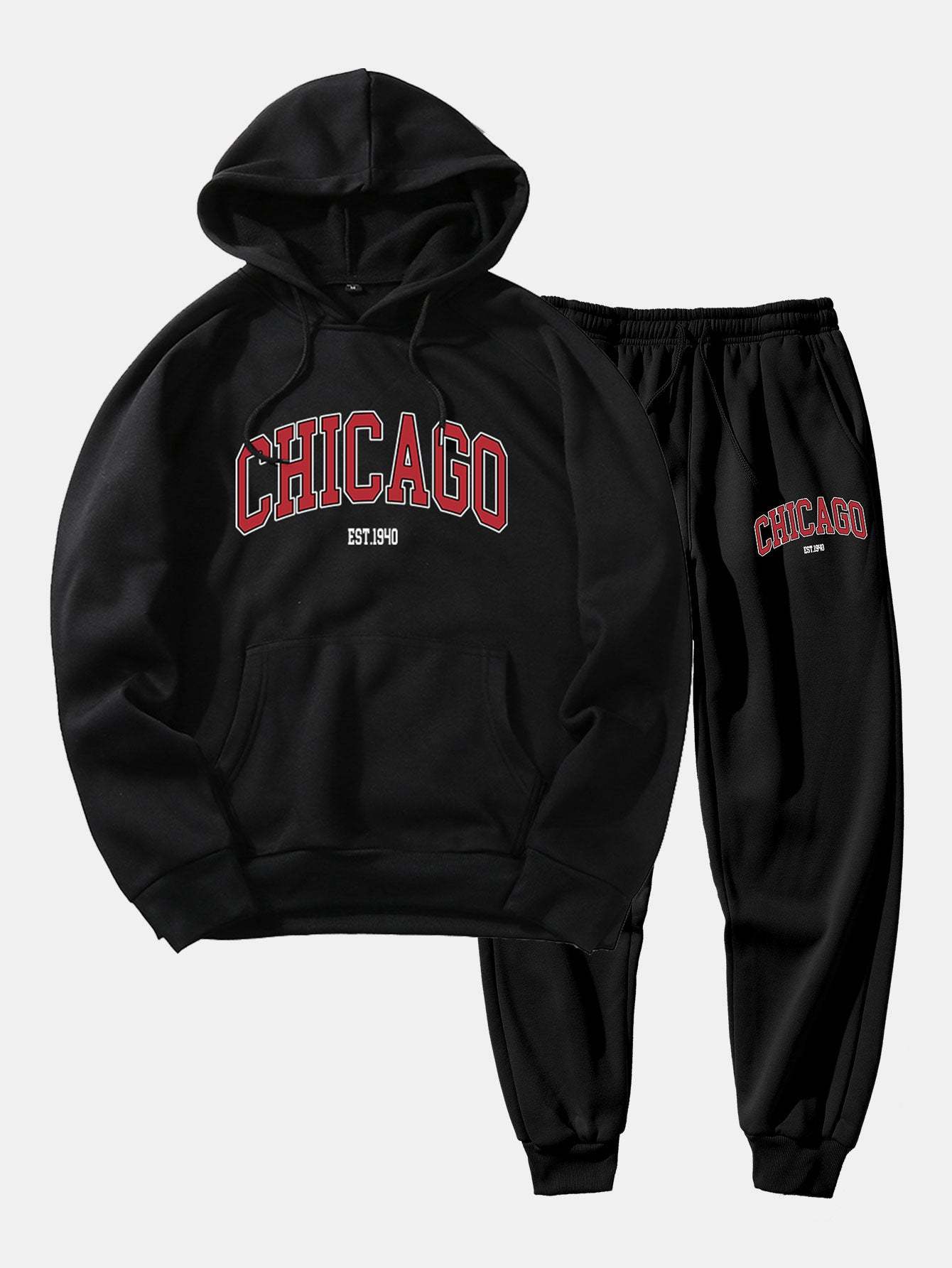 Chicago Letter Print Hoodie & Jogger Pants-Mitchell Shoes