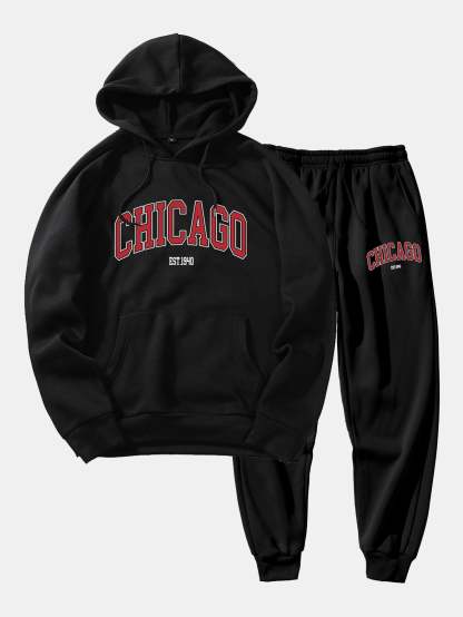 Chicago Letter Print Hoodie & Jogger Pants-Mitchell Shoes