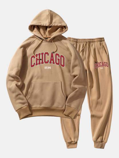 Chicago Letter Print Hoodie & Jogger Pants-Mitchell Shoes
