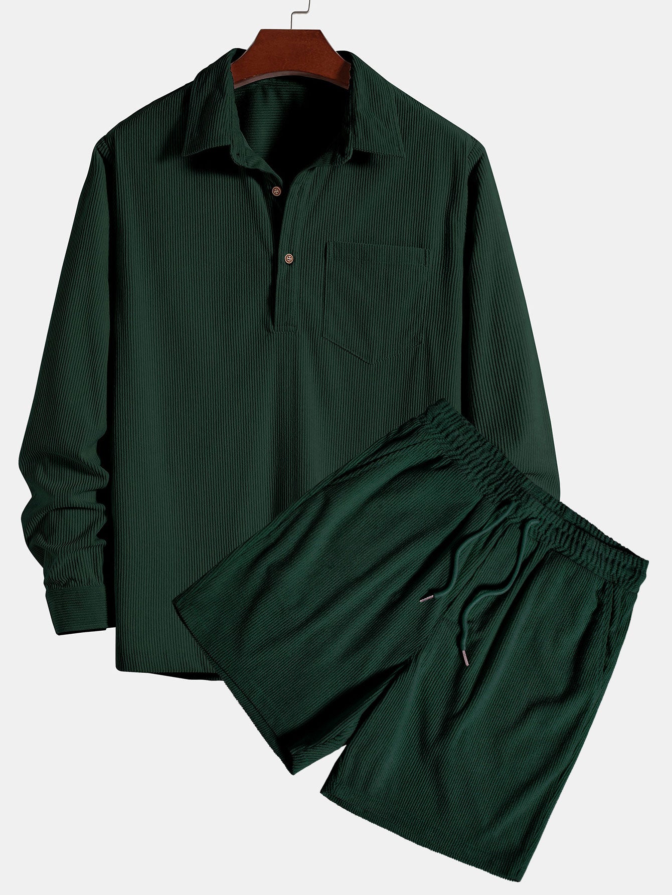 Long Sleeve Polo Collar Corduroy Shirt & Shorts-Mitchell Shoes
