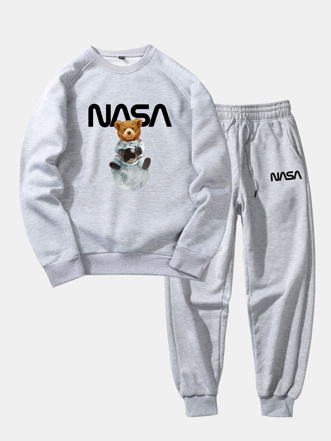 NASA Bear Print Raglan Sleeves Sweatshirt & NASA Print Jogger Pants-Mitchell Shoes