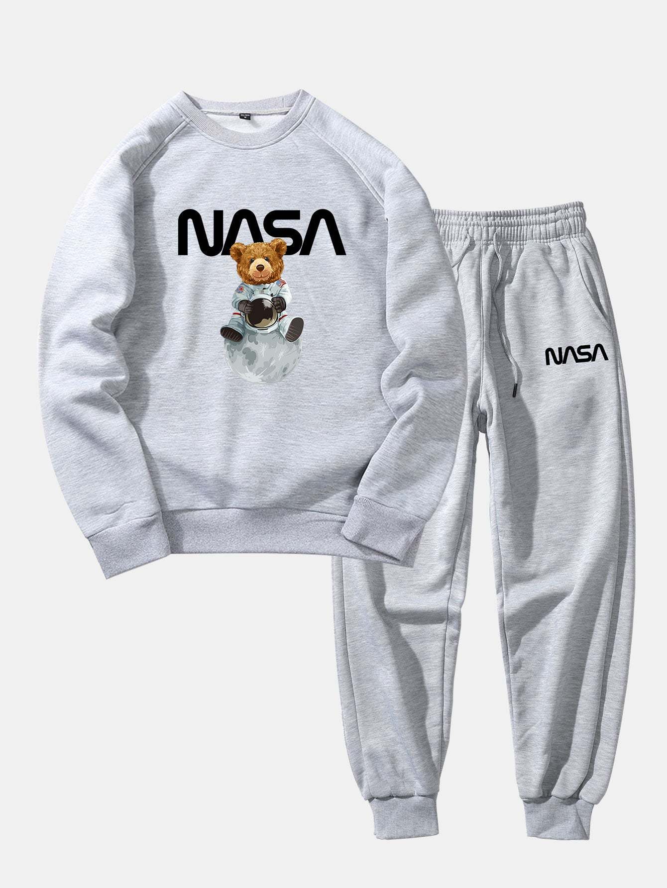 NASA Bear Print Raglan Sleeves Sweatshirt & NASA Print Jogger Pants-Mitchell Shoes