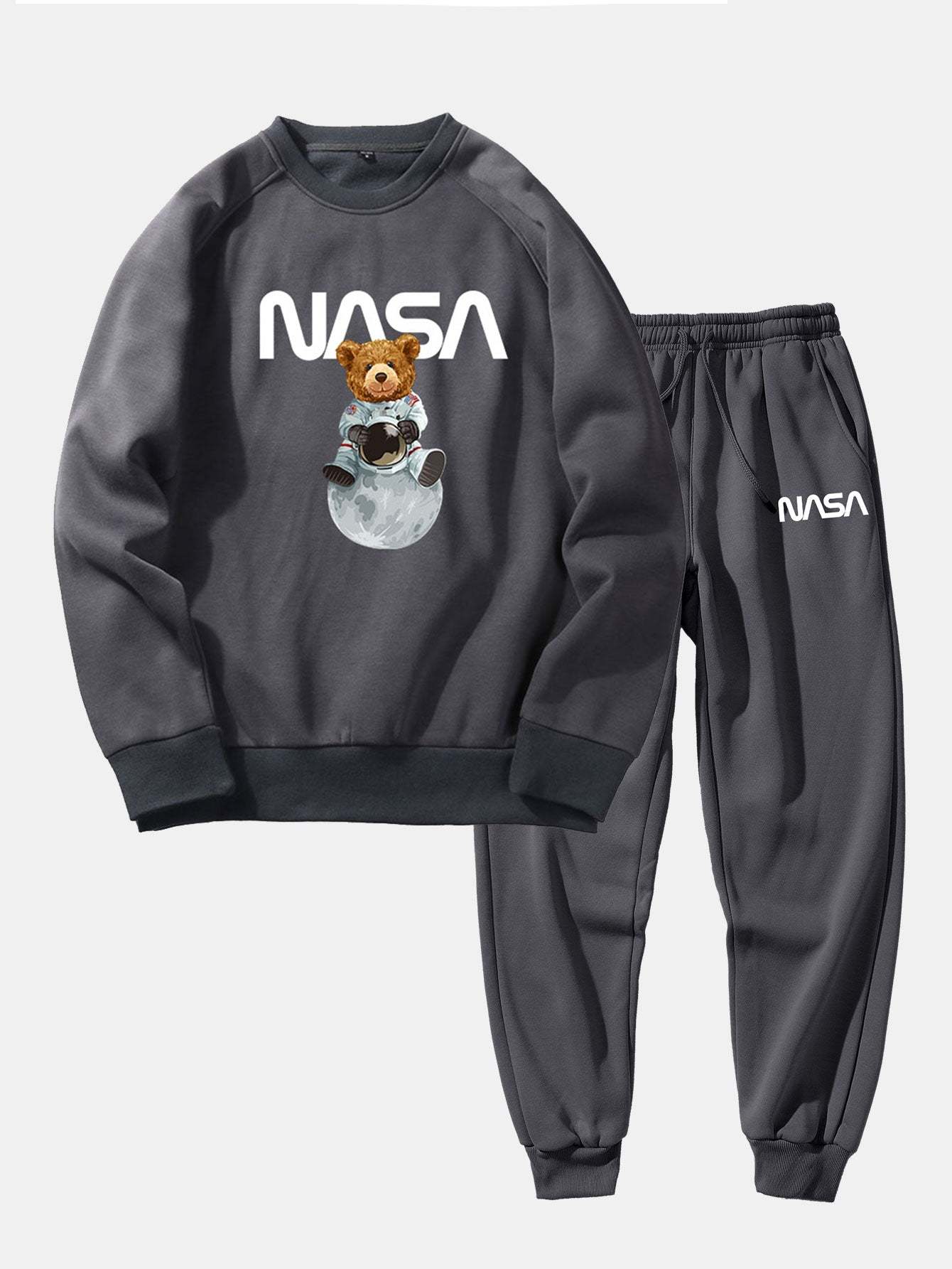 NASA Bear Print Raglan Sleeves Sweatshirt & NASA Print Jogger Pants-Mitchell Shoes