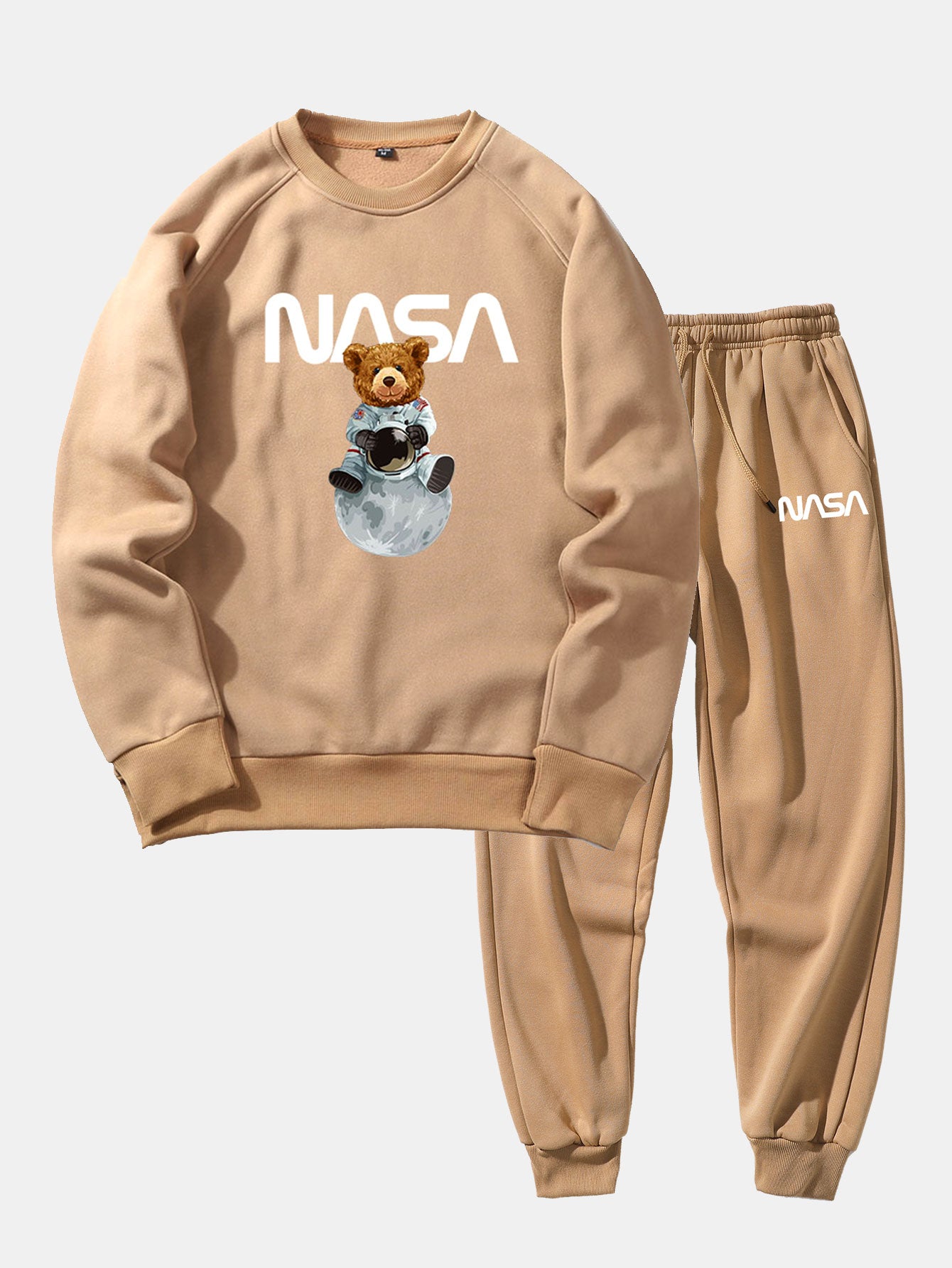 NASA Bear Print Raglan Sleeves Sweatshirt & NASA Print Jogger Pants-Mitchell Shoes