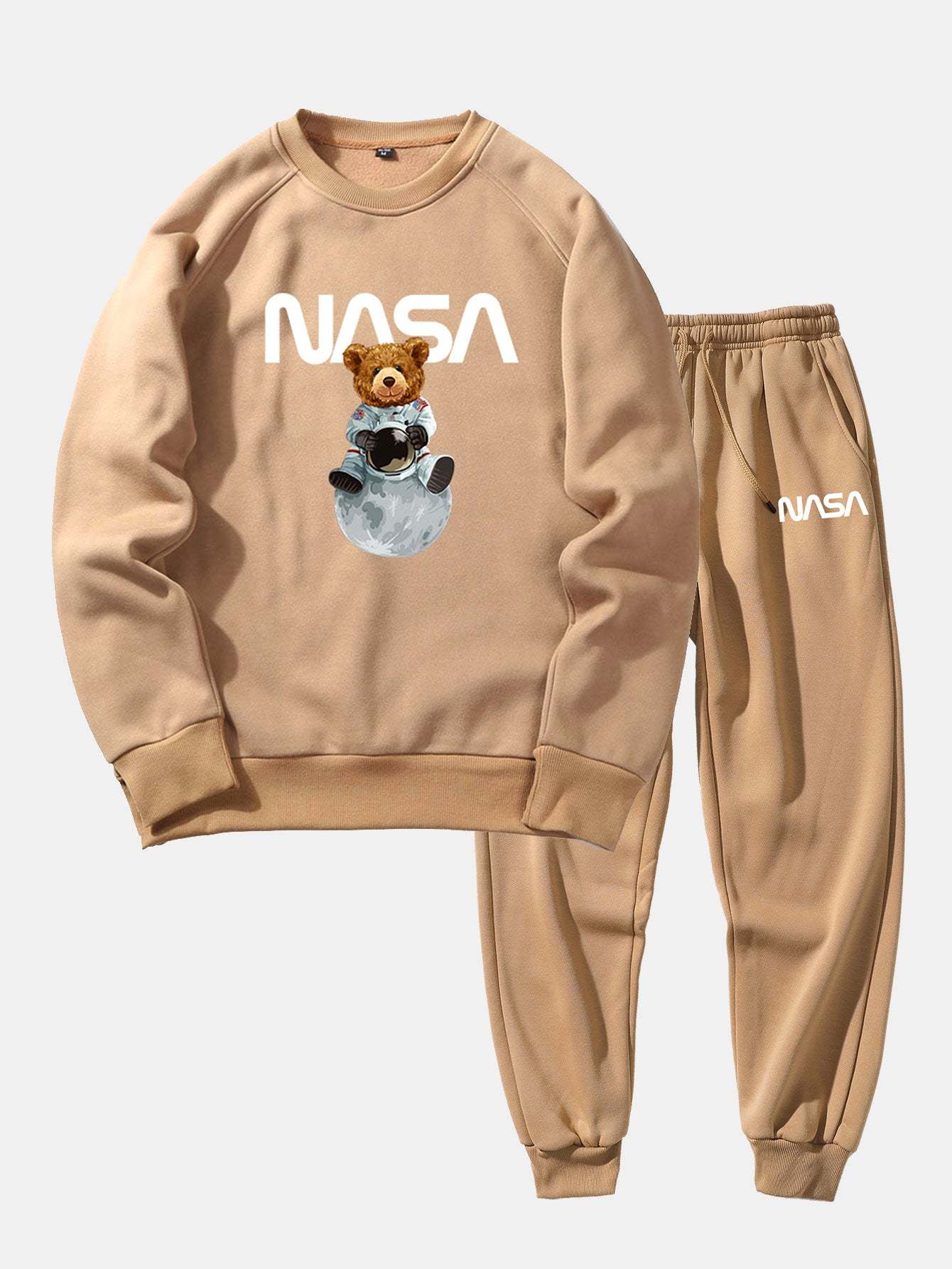 NASA Bear Print Raglan Sleeves Sweatshirt & NASA Print Jogger Pants-Mitchell Shoes