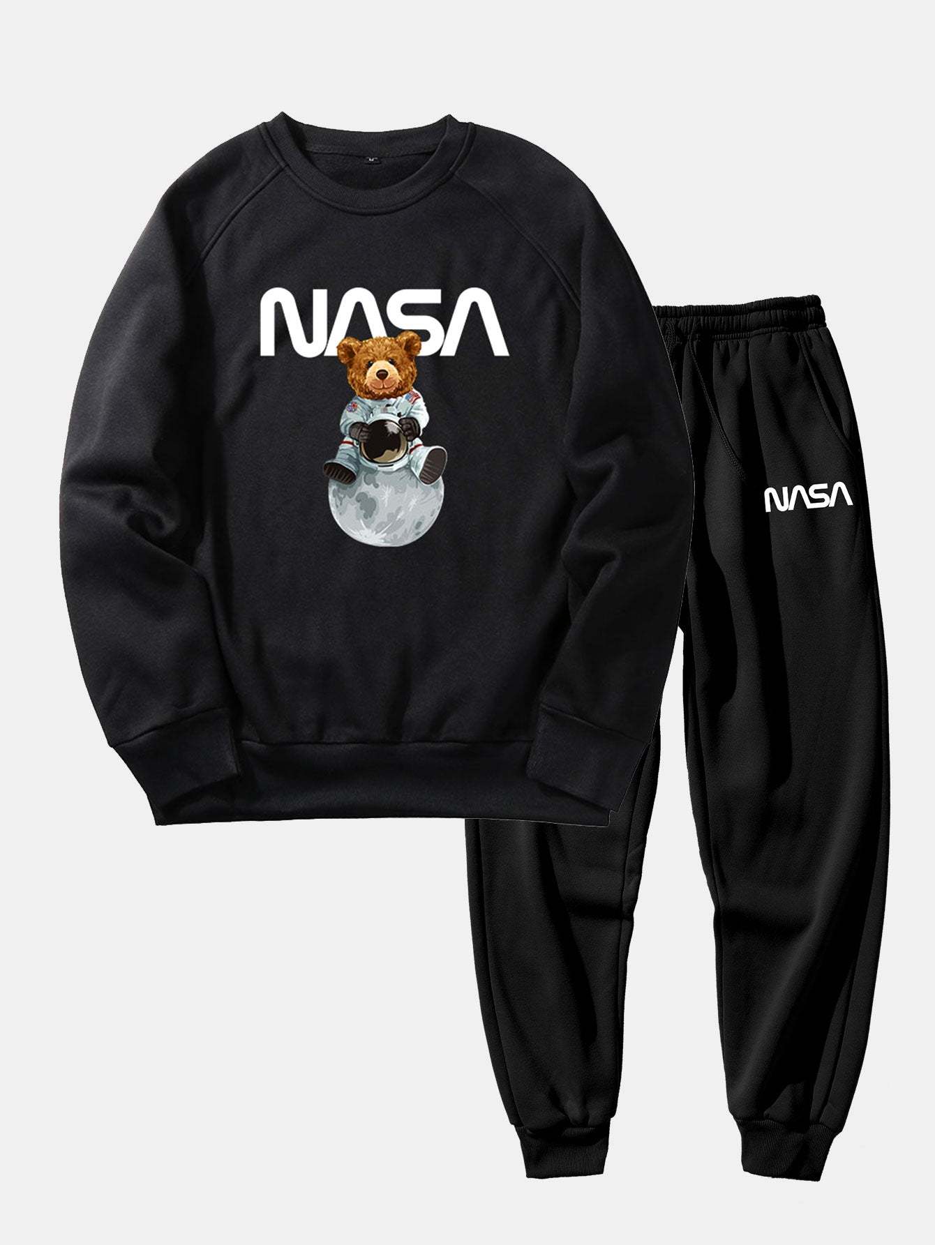 NASA Bear Print Raglan Sleeves Sweatshirt & NASA Print Jogger Pants-Mitchell Shoes