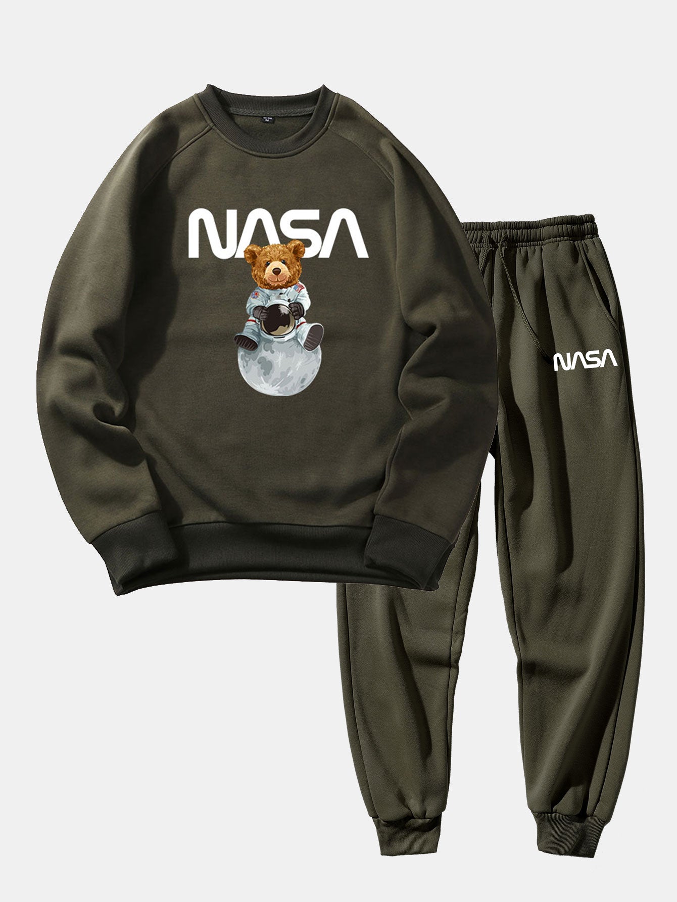 NASA Bear Print Raglan Sleeves Sweatshirt & NASA Print Jogger Pants-Mitchell Shoes