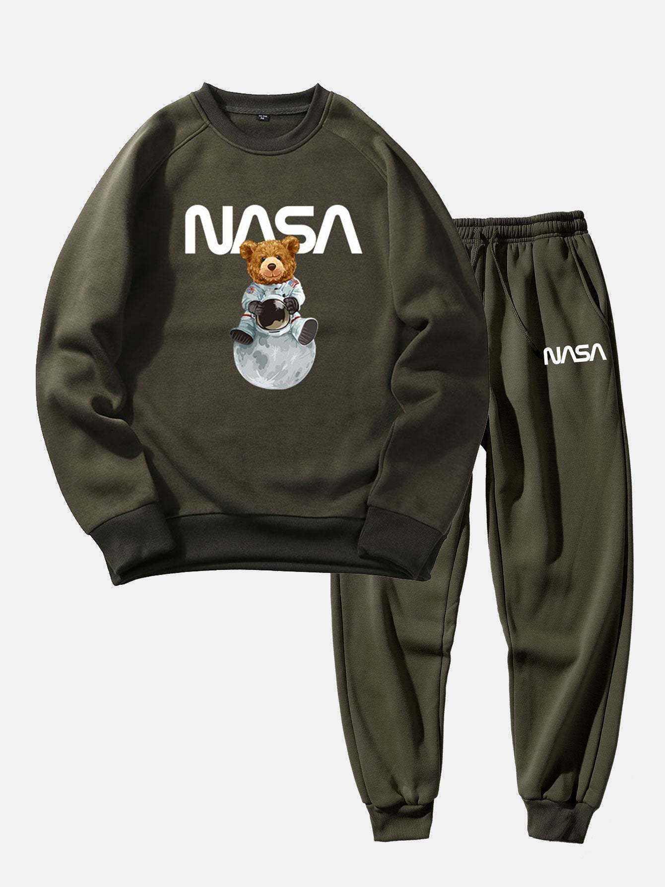NASA Bear Print Raglan Sleeves Sweatshirt & NASA Print Jogger Pants-Mitchell Shoes