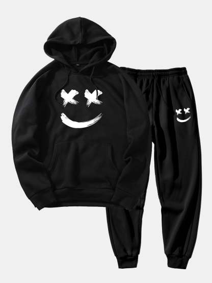 Brushstroke Smiley Print Hoodie & Jogger Pants-Mitchell Shoes