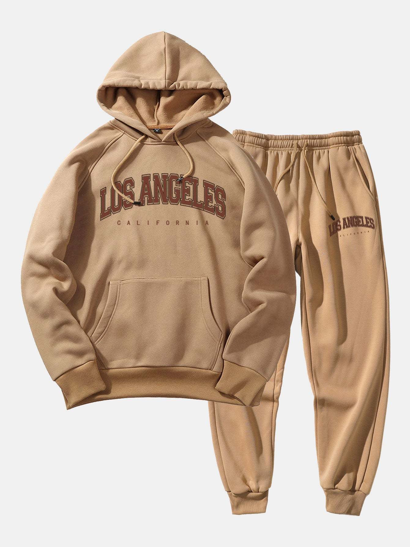 Los Angeles Letter Print Kangaroo Pocket Hoodie & Jogger Pants-Mitchell Shoes
