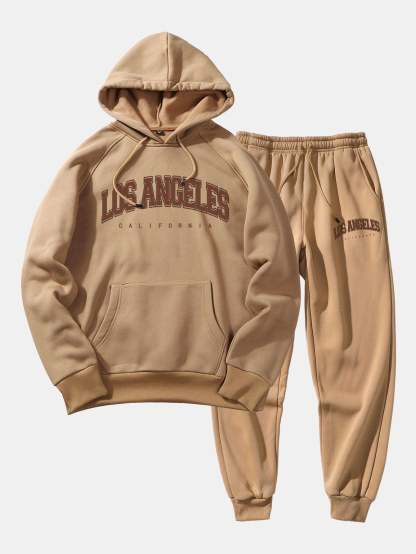 Los Angeles Letter Print Kangaroo Pocket Hoodie & Jogger Pants-Mitchell Shoes