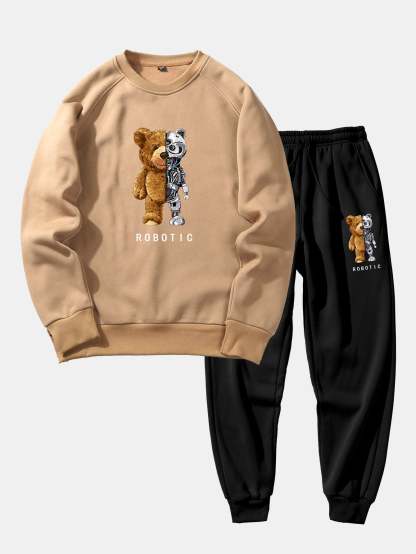 Robot Bear Print Raglan Sleeves Sweatshirt & Jogger Pants-Mitchell Shoes