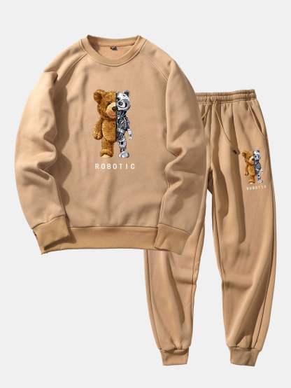Robot Bear Print Raglan Sleeves Sweatshirt & Jogger Pants-Mitchell Shoes