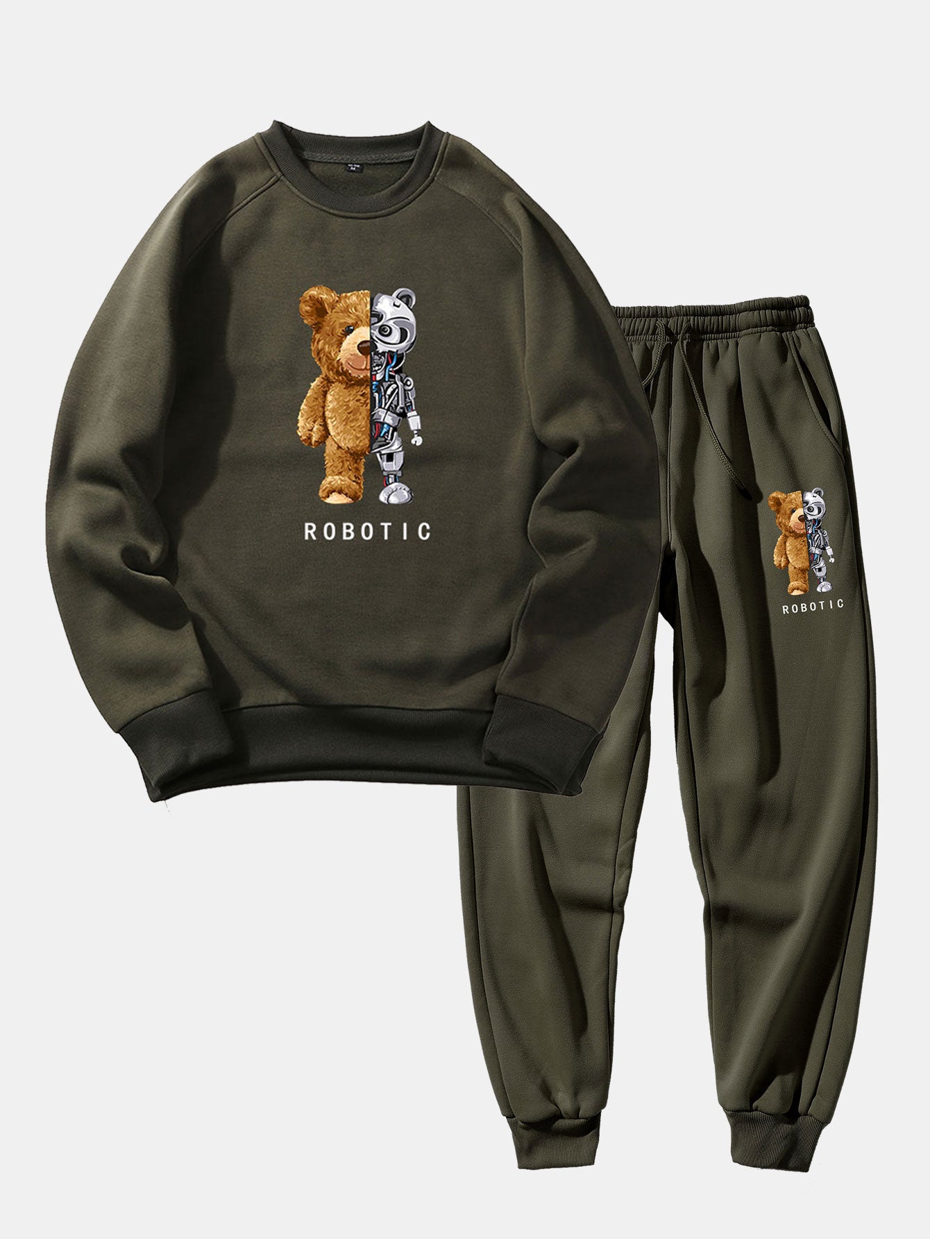 Robot Bear Print Raglan Sleeves Sweatshirt & Jogger Pants-Mitchell Shoes