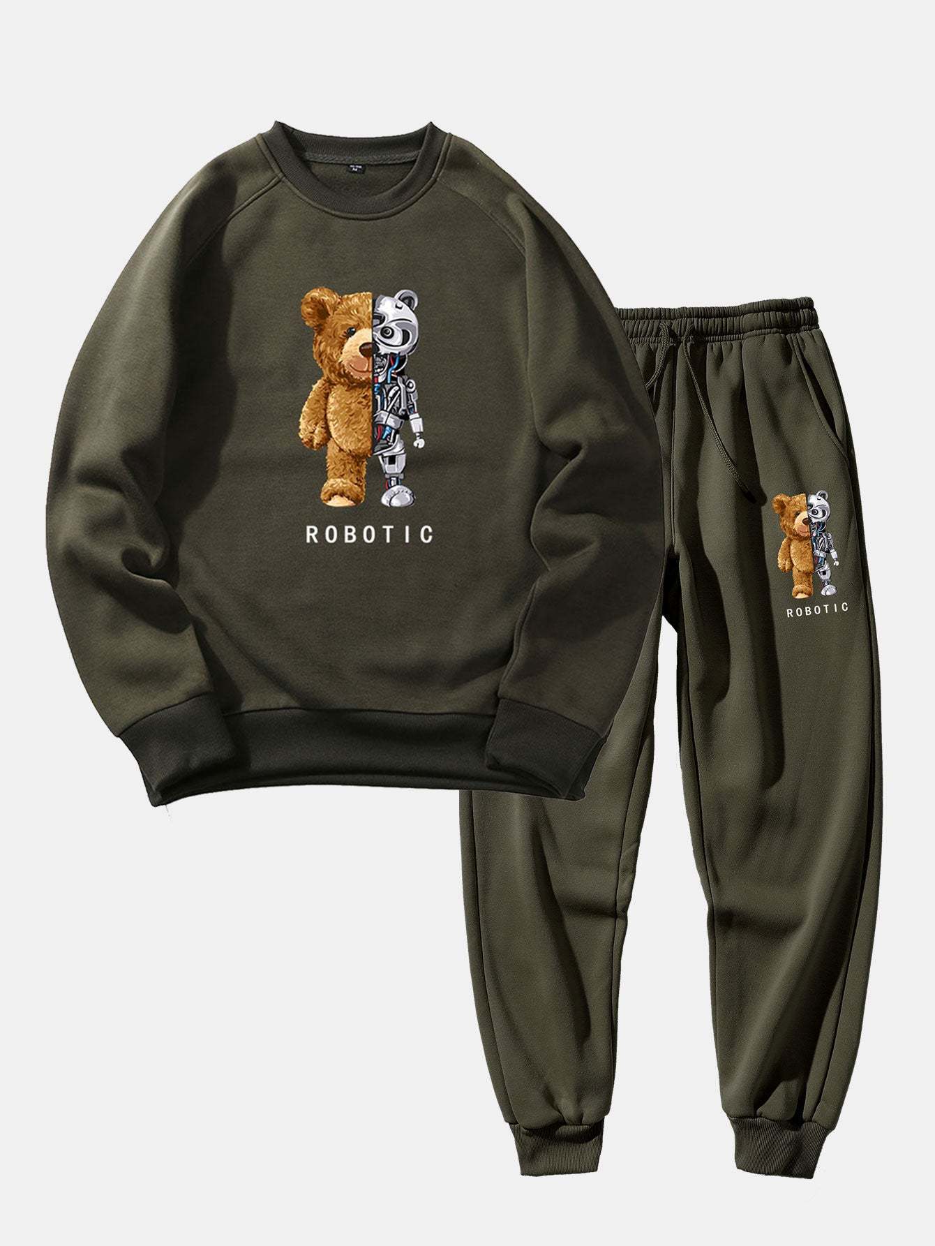 Robot Bear Print Raglan Sleeves Sweatshirt & Jogger Pants-Mitchell Shoes