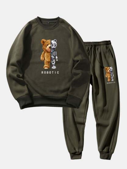 Robot Bear Print Raglan Sleeves Sweatshirt & Jogger Pants-Mitchell Shoes