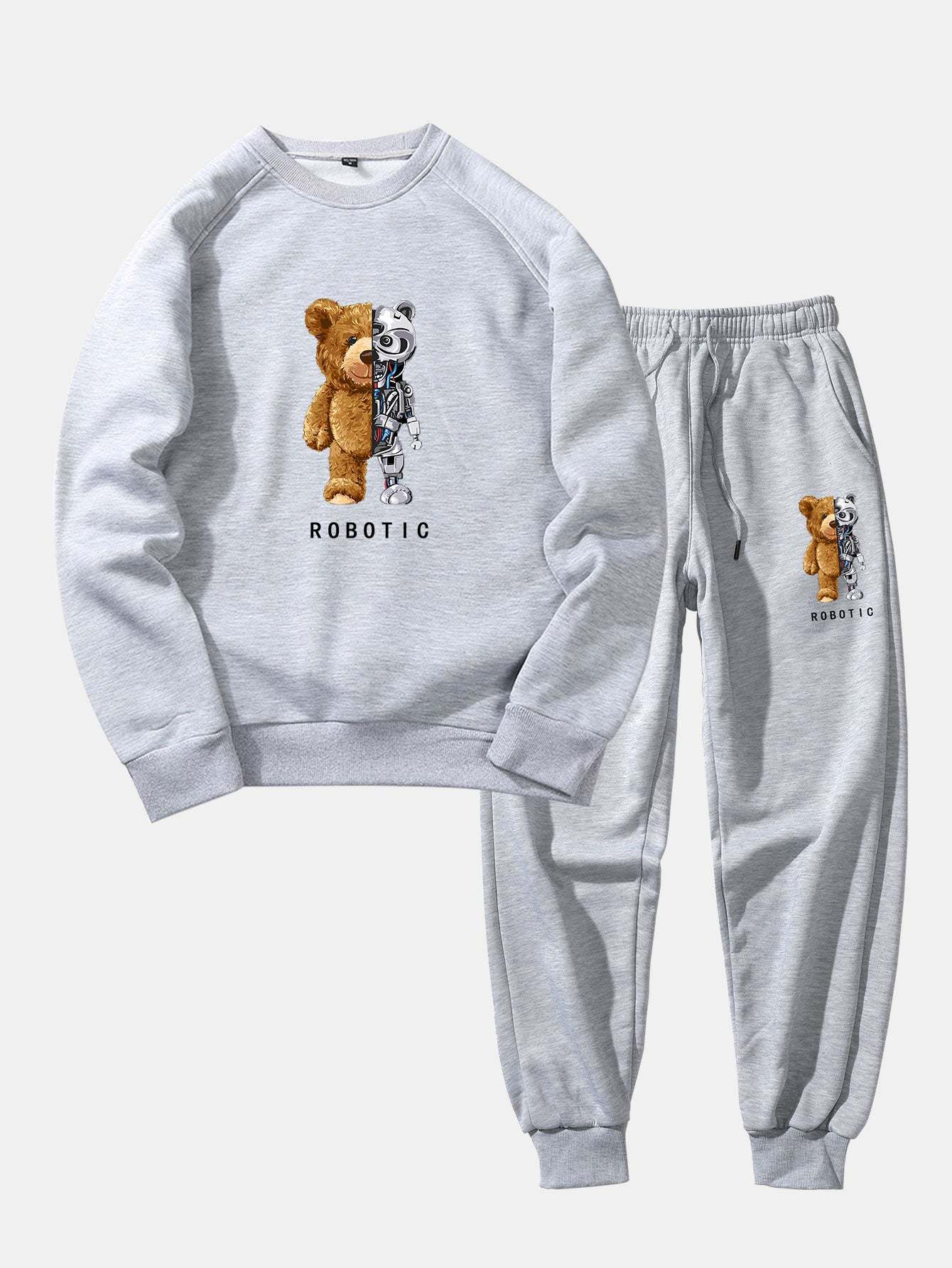 Robot Bear Print Raglan Sleeves Sweatshirt & Jogger Pants-Mitchell Shoes