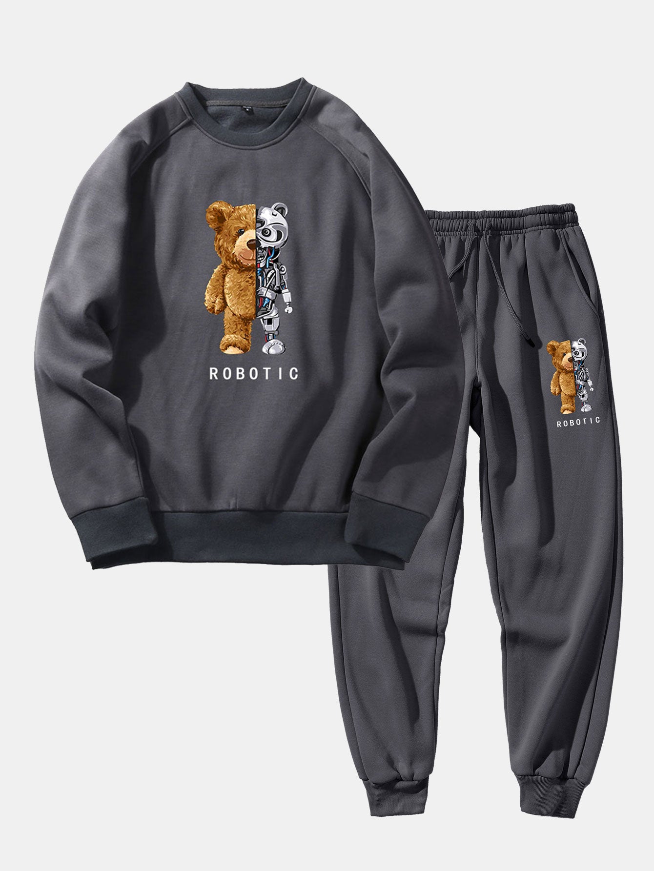 Robot Bear Print Raglan Sleeves Sweatshirt & Jogger Pants-Mitchell Shoes