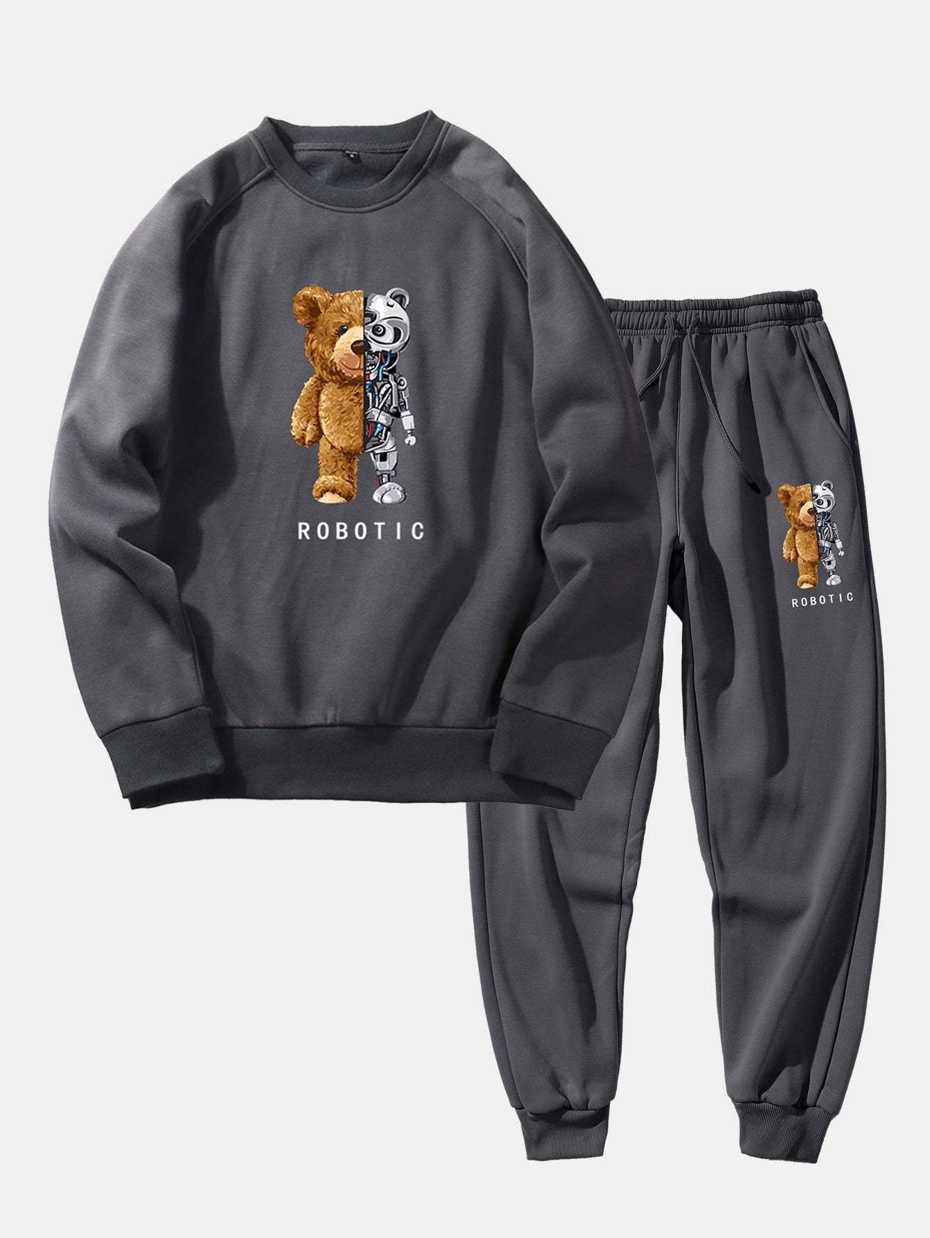 Robot Bear Print Raglan Sleeves Sweatshirt & Jogger Pants-Mitchell Shoes
