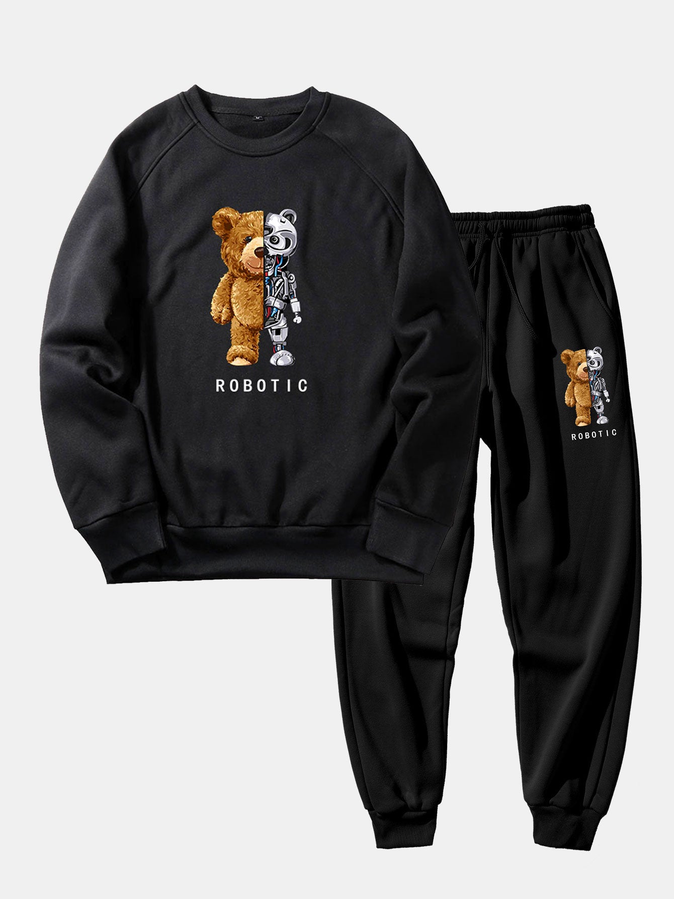 Robot Bear Print Raglan Sleeves Sweatshirt & Jogger Pants-Mitchell Shoes