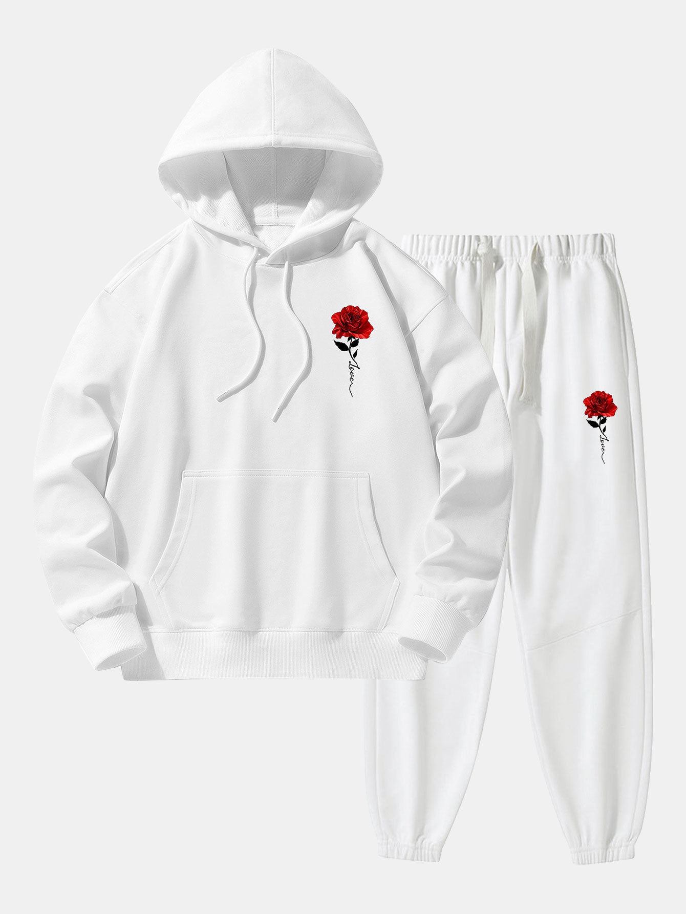 Rose Print Cotton Blend Hoodie & Jogger Pants-Mitchell Shoes