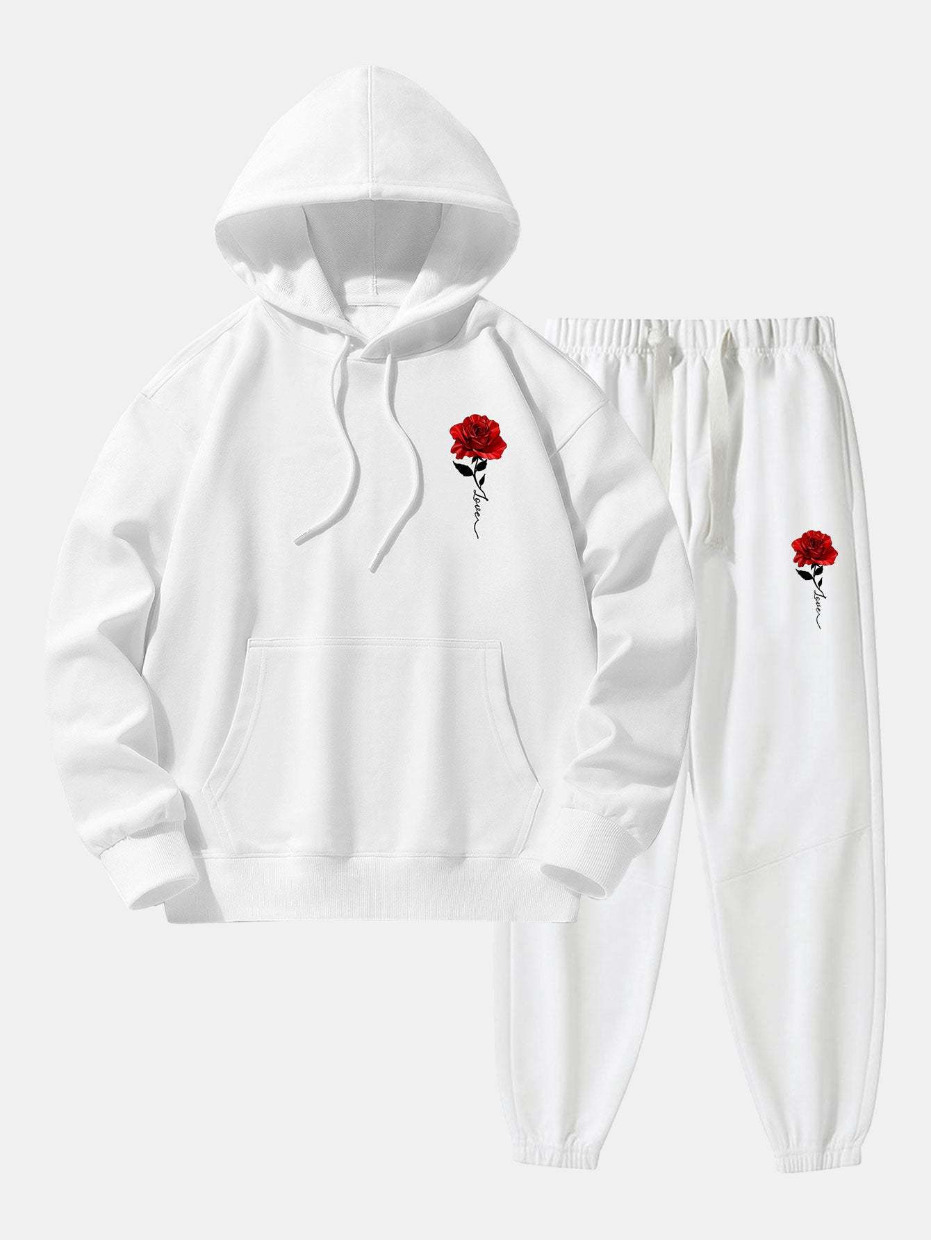 Rose Print Cotton Blend Hoodie & Jogger Pants-Mitchell Shoes