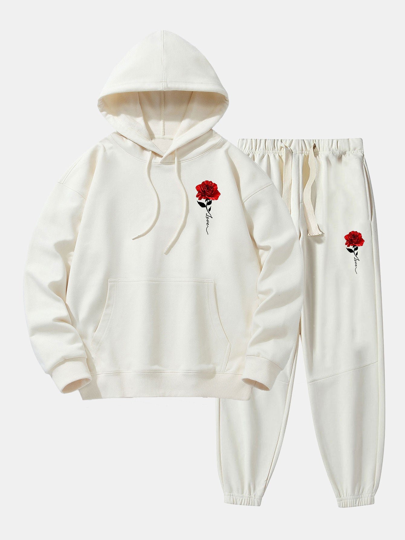 Rose Print Cotton Blend Hoodie & Jogger Pants-Mitchell Shoes