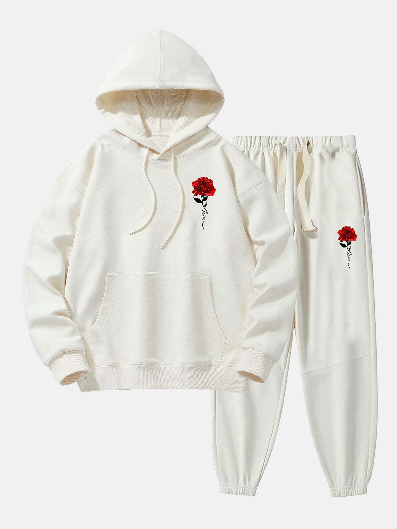 Rose Print Cotton Blend Hoodie & Jogger Pants-Mitchell Shoes
