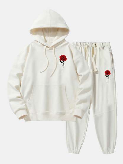 Rose Print Cotton Blend Hoodie & Jogger Pants-Mitchell Shoes