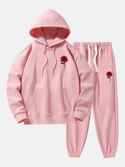 Rose Print Cotton Blend Hoodie & Jogger Pants-Mitchell Shoes