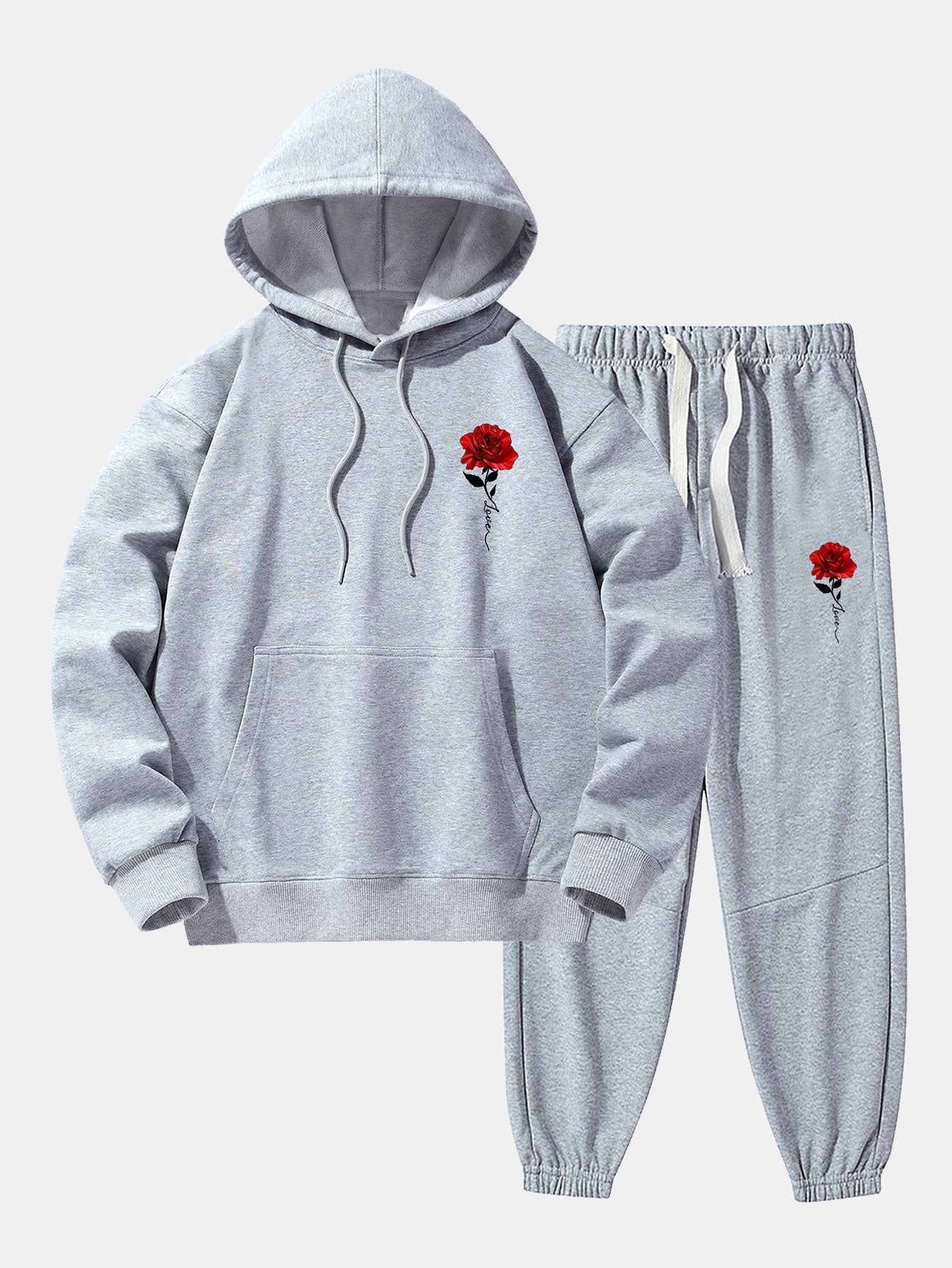 Rose Print Cotton Blend Hoodie & Jogger Pants-Mitchell Shoes