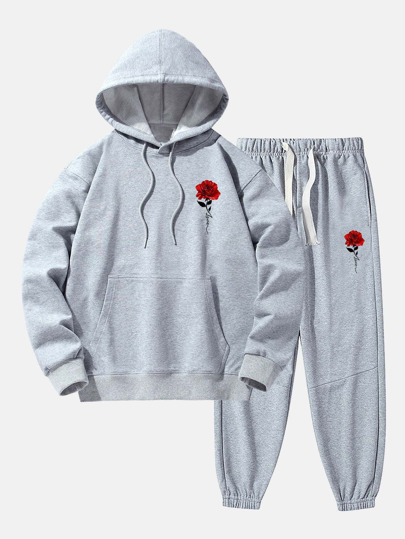 Rose Print Cotton Blend Hoodie & Jogger Pants-Mitchell Shoes