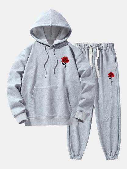 Rose Print Cotton Blend Hoodie & Jogger Pants-Mitchell Shoes