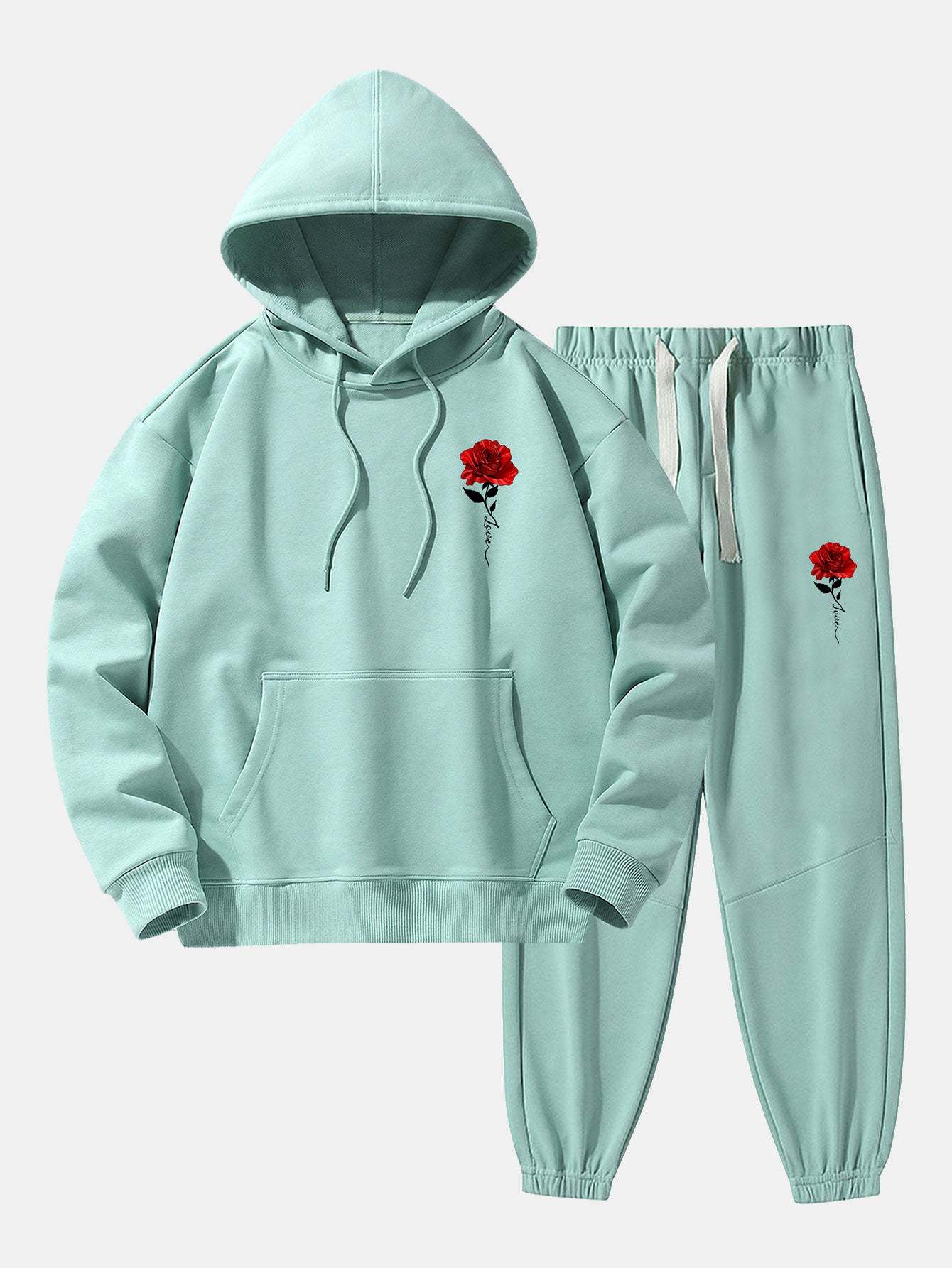 Rose Print Cotton Blend Hoodie & Jogger Pants-Mitchell Shoes