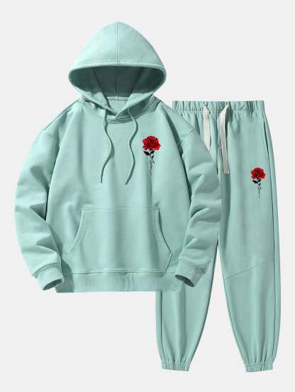 Rose Print Cotton Blend Hoodie & Jogger Pants-Mitchell Shoes