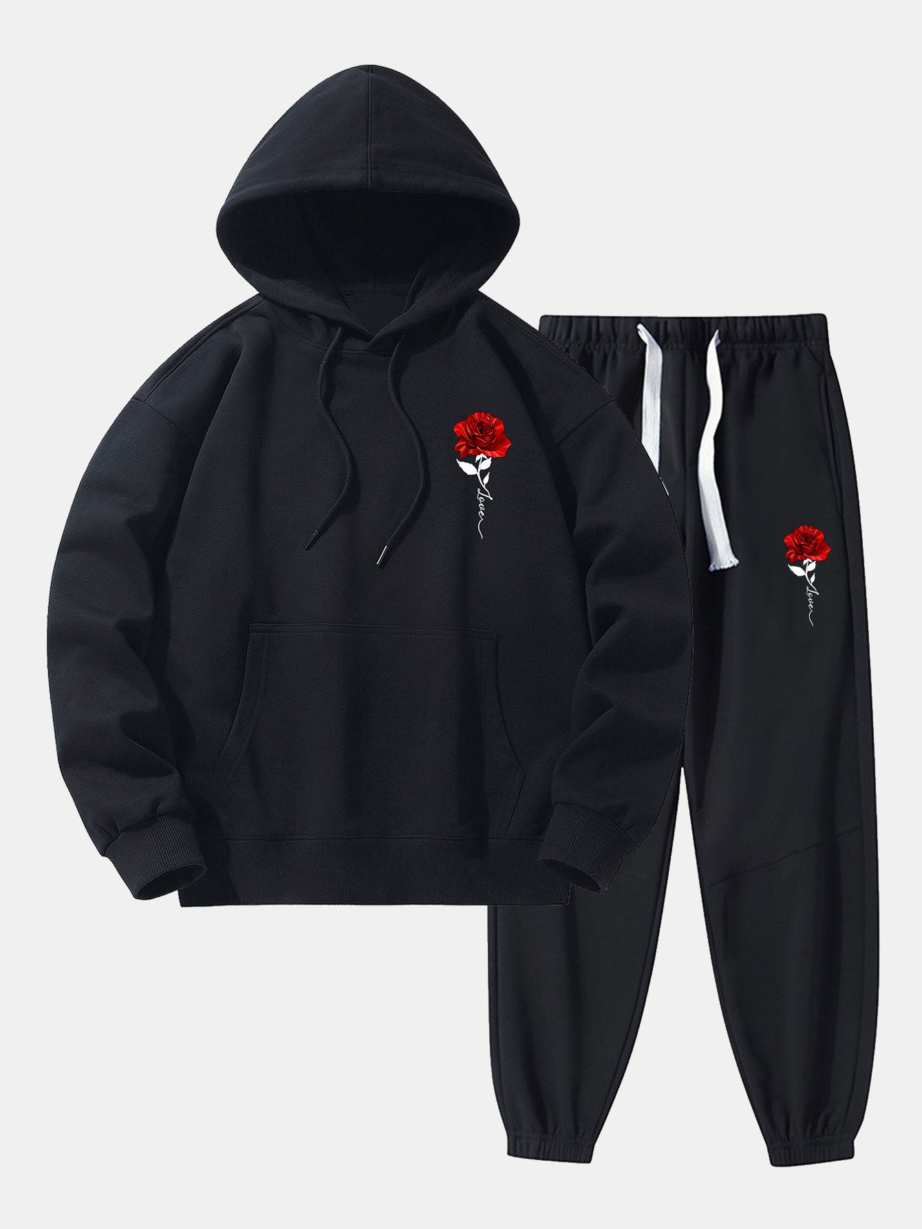Rose Print Cotton Blend Hoodie & Jogger Pants-Mitchell Shoes