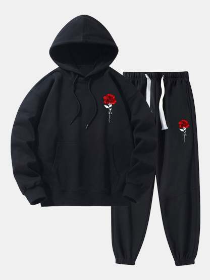 Rose Print Cotton Blend Hoodie & Jogger Pants-Mitchell Shoes