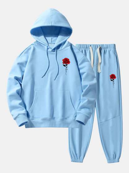 Rose Print Cotton Blend Hoodie & Jogger Pants-Mitchell Shoes