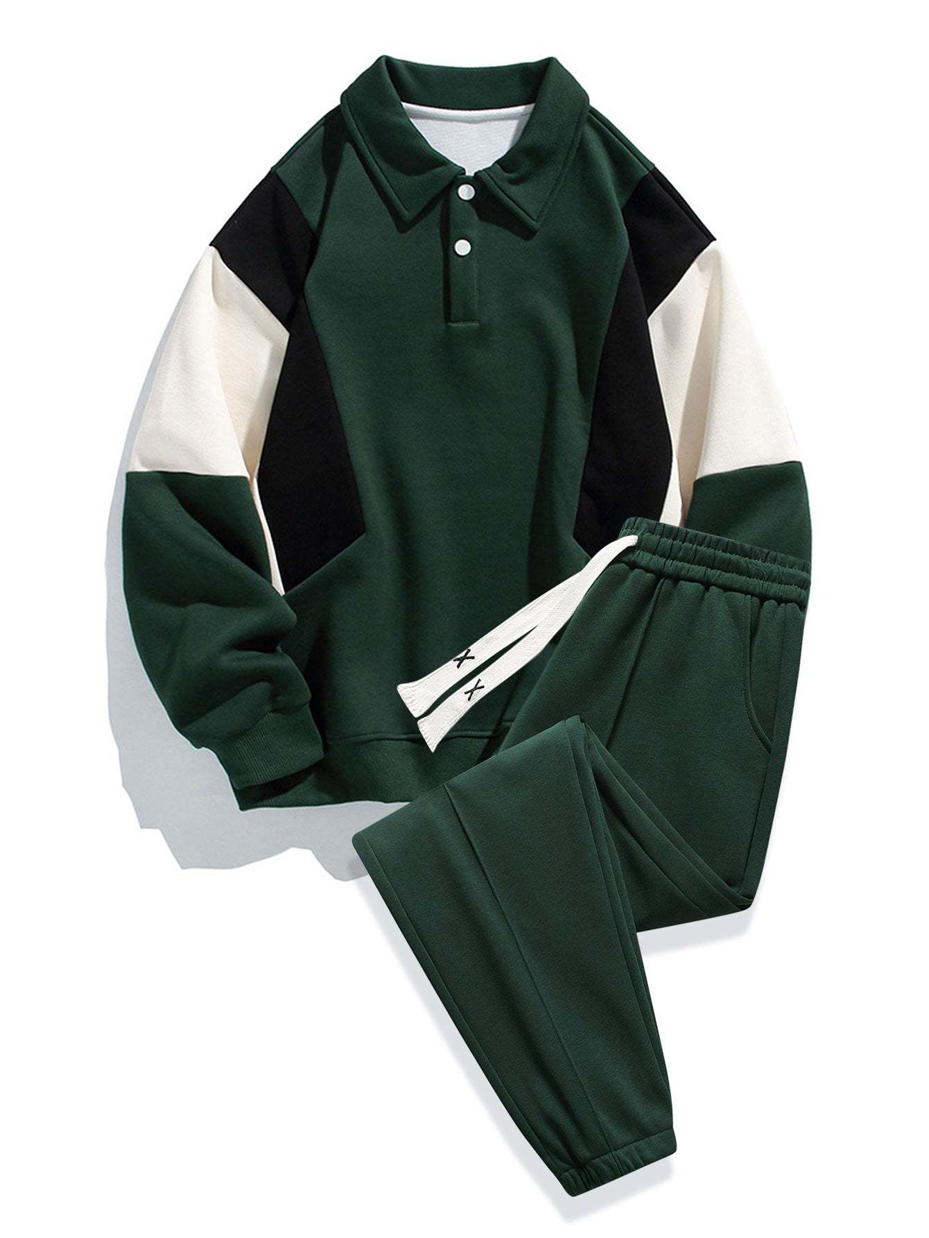Relax Fit Color Block Polo Sweatshirt & Jogger Pants With Pintuck-Mitchell Shoes